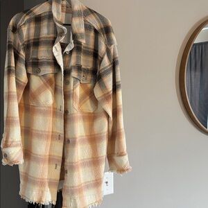 We The Free Plaid Shacket in Yellow, Cream & Gray